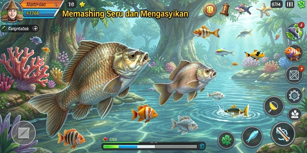 Gameplay seru memancing ikan besar di lautan.