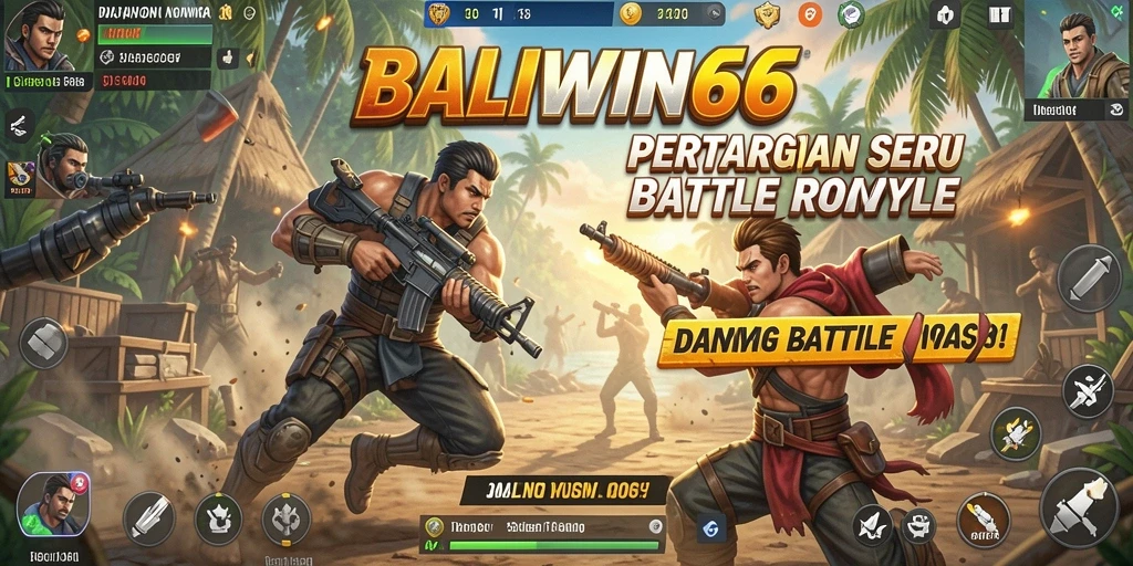 Screenshot BALIWIN66 menampilkan pertempuran intens di lapangan Battle Royale.