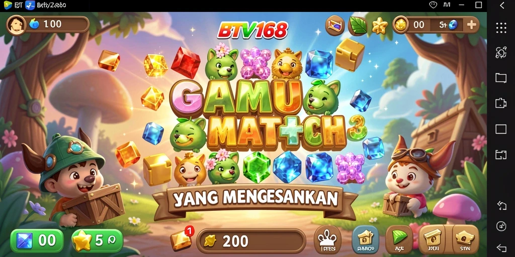 Tampilan gameplay BTV168 menunjukkan kombinasi batu permata yang seru dalam tantangan Match-3.