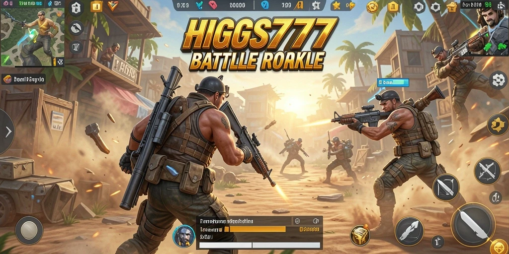 Screenshot HIGGS777 menampilkan aksi pertempuran intens dalam Battle Royale.