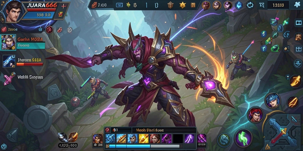 Tampilan seru dari gameplay JUARA666 di arena pertempuran MOBA.