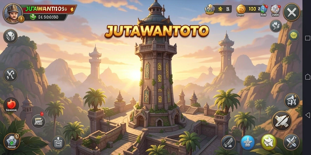 Tangkapan layar gameplay JUTAWANTOTO yang menunjukkan menara dan musuh.