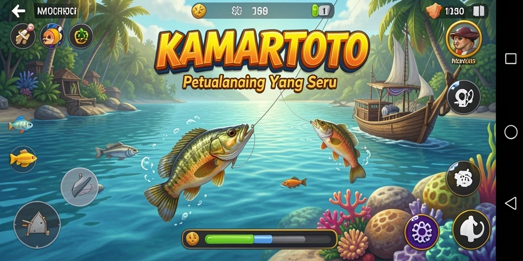 Screenshot KAMARTOTO menampilkan aksi memancing yang mendebarkan.