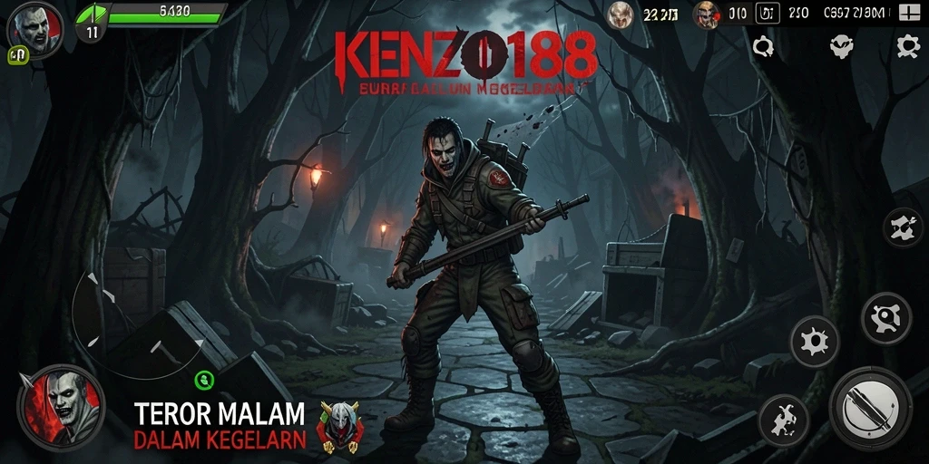 Gameplay KENZO188 menakutkan dengan suasana gelap dan mencekam.