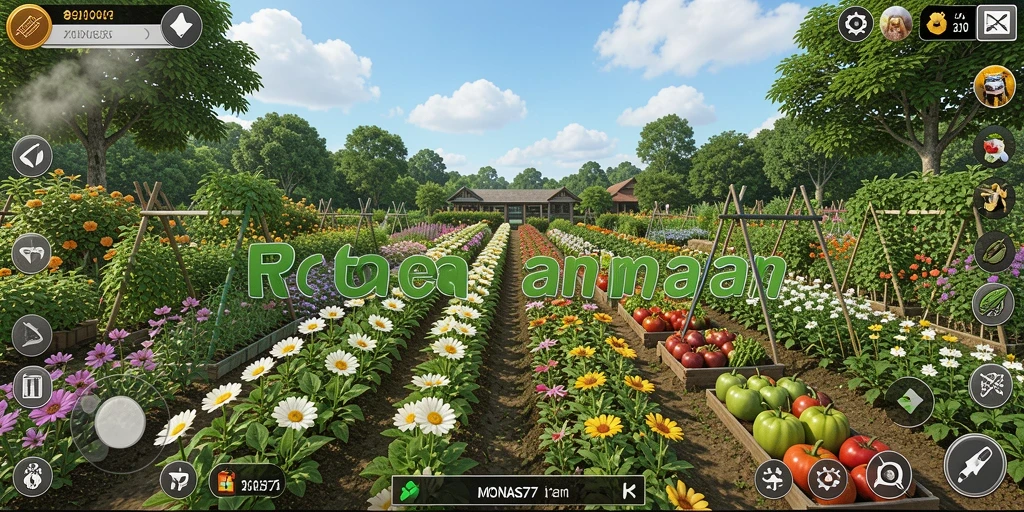 Screenshot gameplay MONAS77 dengan pertanian yang subur dan aktif.