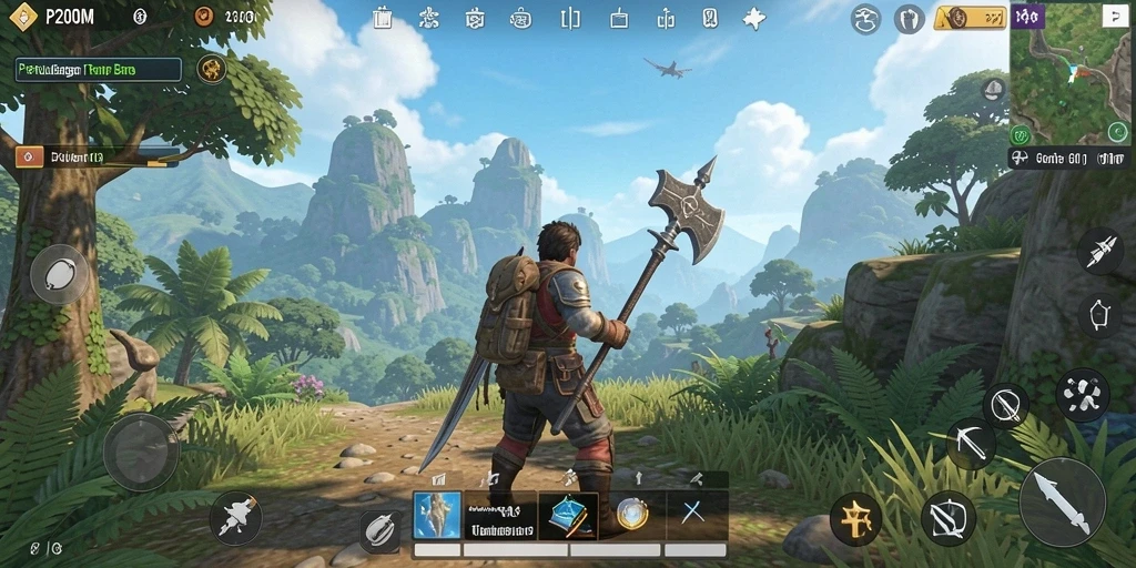 Screenshot gameplay P200M yang menunjukkan petualangan di dunia terbuka.
