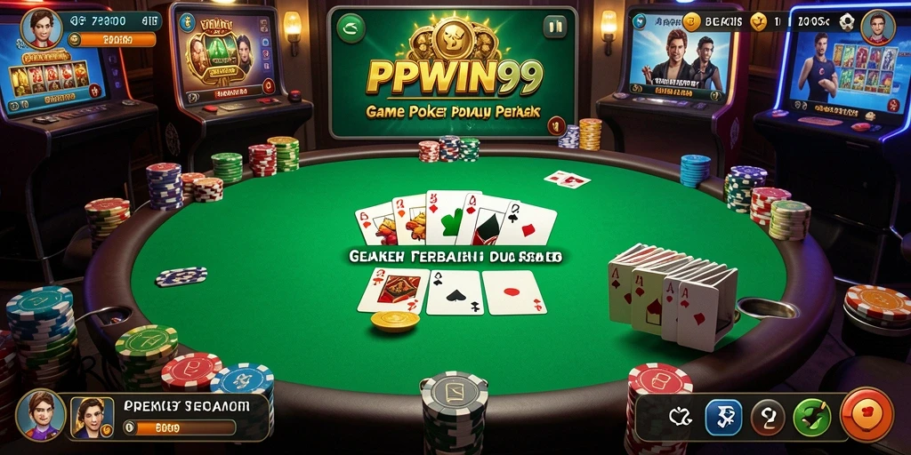 Tampilan antarmuka gameplay Poker yang menarik dan interaktif.