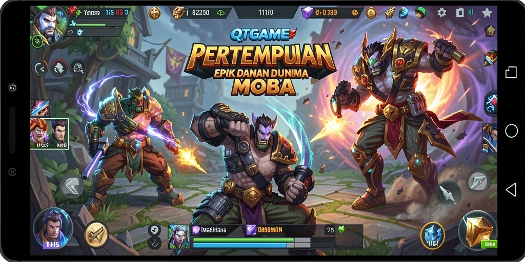 Tangkapan layar menunjukkan aksi seru dalam game QTGAME MOBA.