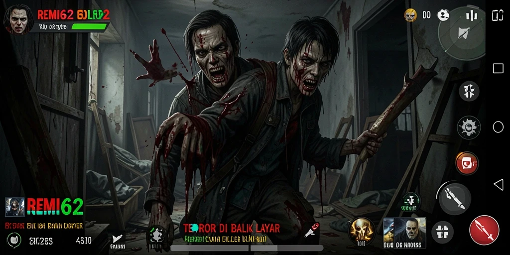 Gameplay menakutkan di REMI62 dengan monster menyeramkan dan atmosfer gelap.