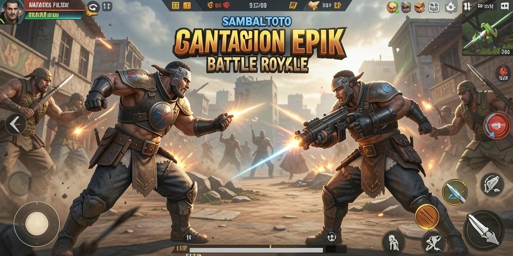 Screenshot gameplay SAMBALTOTO menampilkan aksi seru Battle Royale.