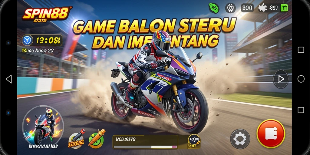 Screenshot dari gameplay balap motor yang mendebarkan di SPIN88.