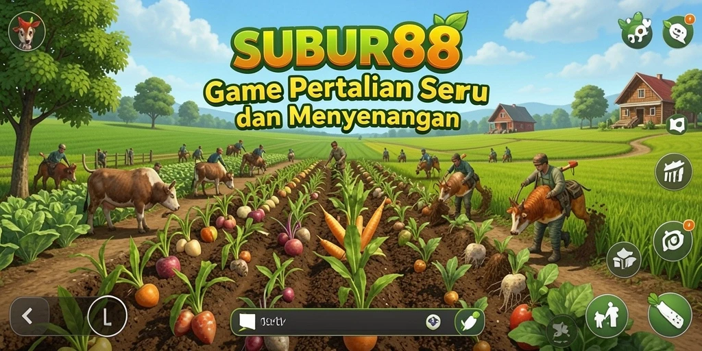 Screenshot gameplay SUBUR88 yang menampilkan kebun yang subur dan berwarna-warni.