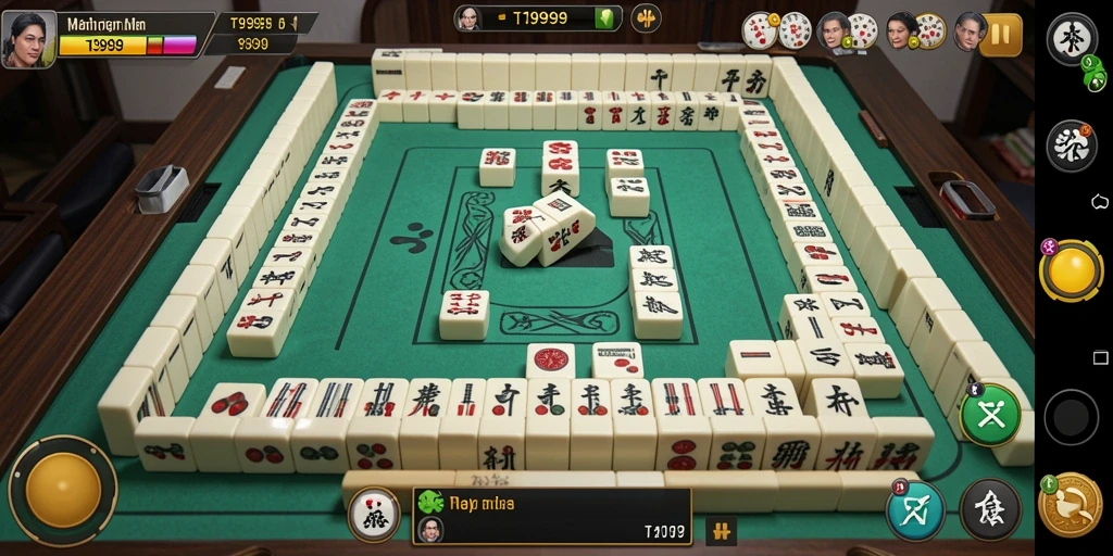 Screenshot gameplay T9999 menampilkan tindakan seru dalam permainan Mahjong.